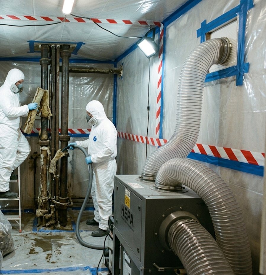 Pipe lagging removal inside a sealed enclosure
